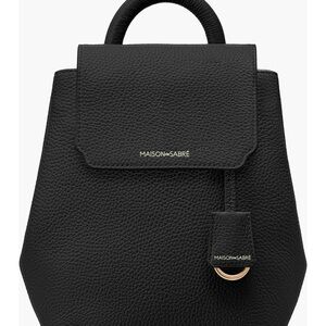 Small Black Leather Backpack with Structured Shape and Top Handle- Brand New